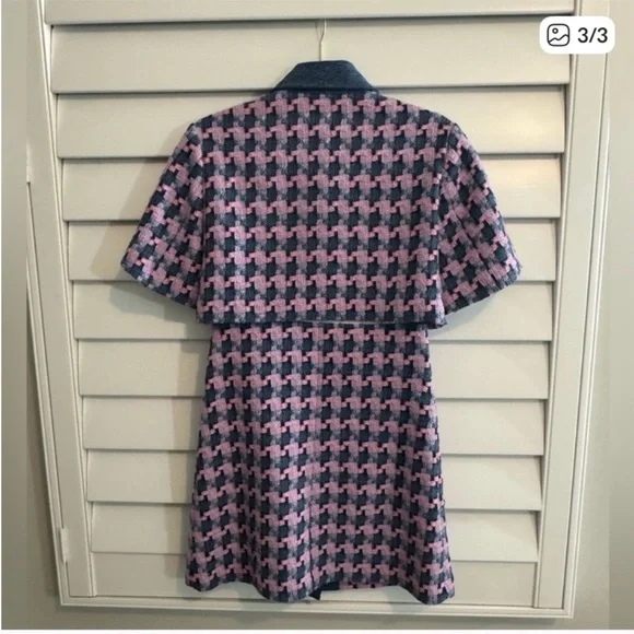 Sandro Amadora Pink and Blue Houndstooth Dress - Picture 3 of 3